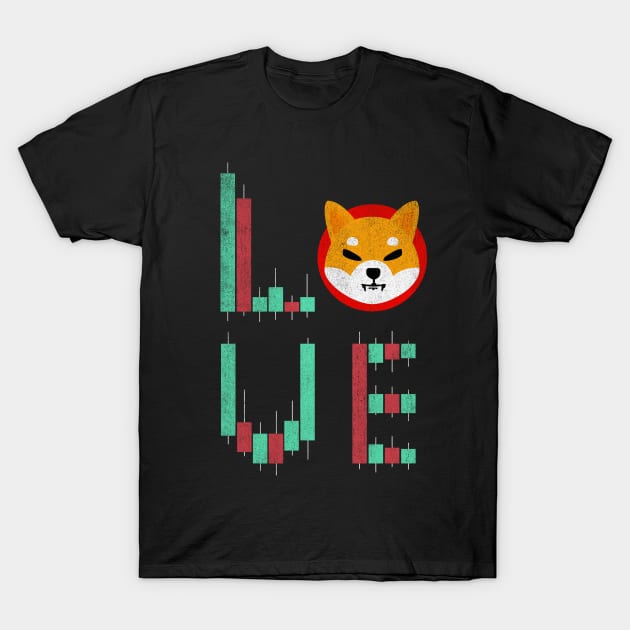 Vintage LOVE Stock Chart Shiba Inu Coin Valentine Shib Army Crypto Token Cryptocurrency Blockchain Wallet Birthday Gift For Men Women Kids T-Shirt by Thingking About